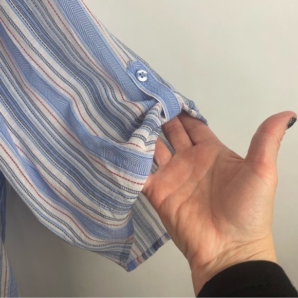 Catherines Boxy Tunic Top Blue Striped V-Neck Roll Tab Sleeves Flowy & Beachy 4X - Picture 5 of 13